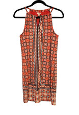 Max Studio Patterned Halter Dress Coral Red Blue Built In Bra Size XSmall