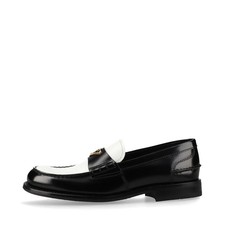 Prada Triangle logo Leather Loafer 6 Unisex Black 2DB223 Bicolor Box There is a