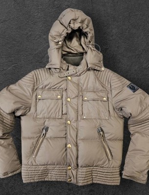Belstaff Women's XL Brown Down Puffer Coat Jacket Full Snap/Zip Removable Hood