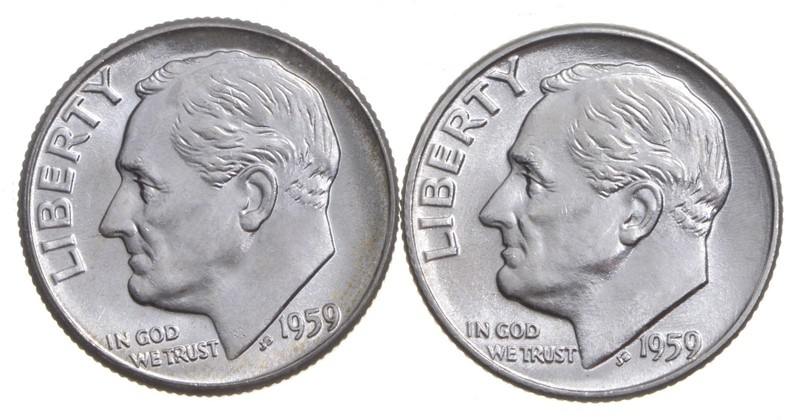 Choice Unc 1959 P+D Roosevelt Dime Gem BU Collection Lot Set *4577