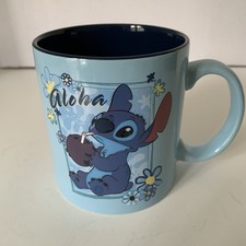 Disney Lilo & Stitch Aloha Cute Stitch Coconut Floral 20 Oz Ceramic Mug Blue NEW