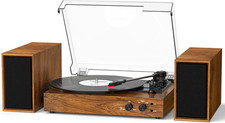 Vintage Bluetooth Vinyl Record Player with Dual Speakers PC Recording