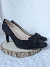 Peter Kaiser Black Suede Court Shoes with Bow Detail Size 4.5 Leather Insoles Ex