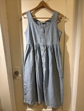 LL Bean Vintage Denim Button Up Sleeveless Midi Prairie Dress Size S