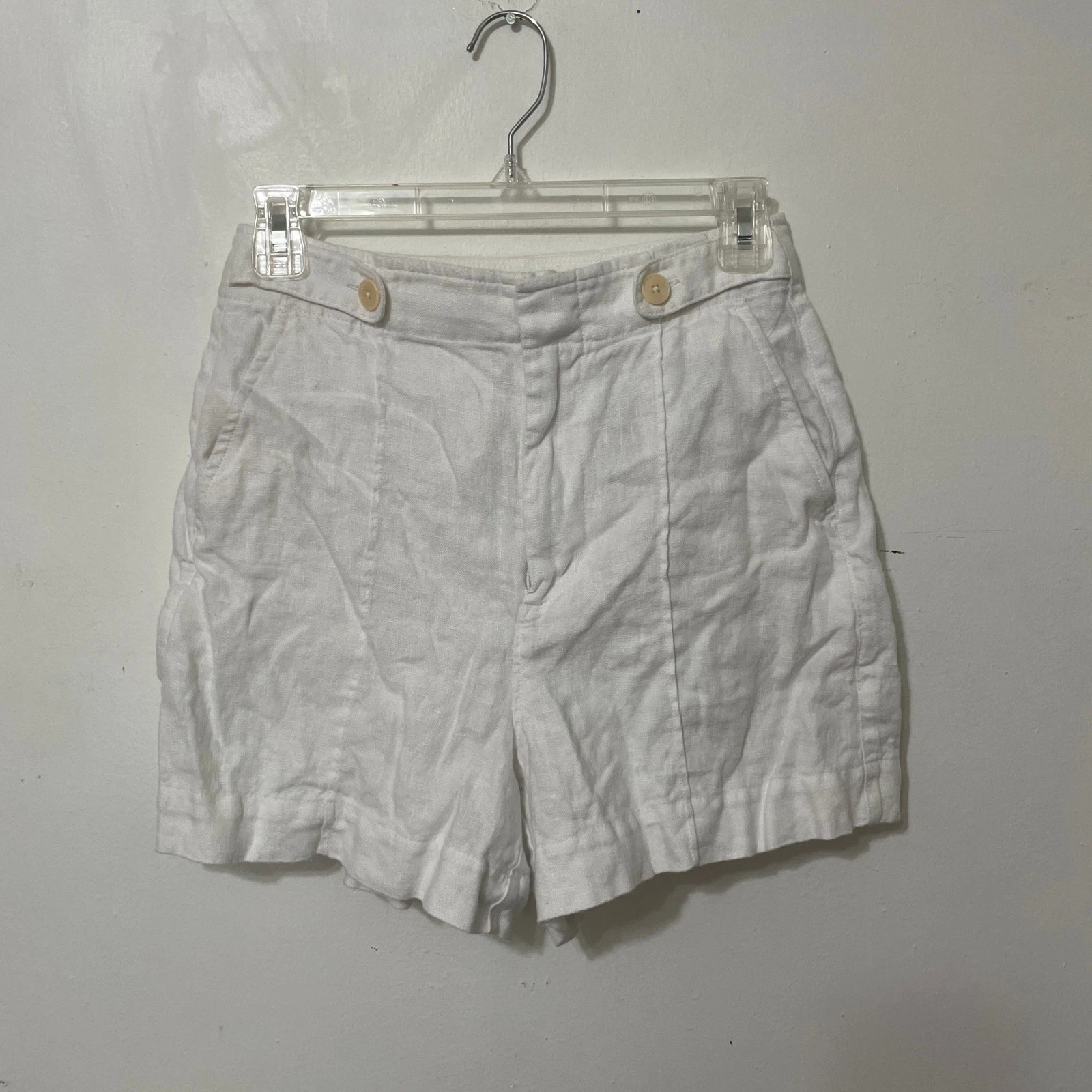 Madewell White Linen High Waisted Shorts Button Detail Size 0 Breezy Summer