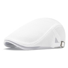 Mens Breathable Mesh Summer Hat Adjustable Flat Cap Newsboy Beret Large White