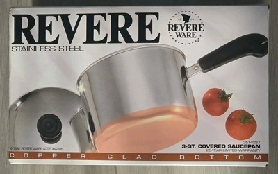 Vintage Revere Ware 1801 Copper Clad Bottom 3 Quart Sauce Pan Pot w/ Lid