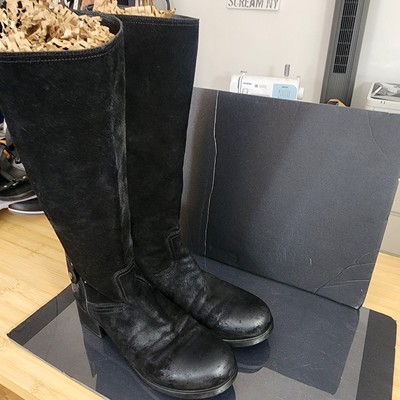 PRADA SPORTS RIDING BOOTS WOMEN'S DITRESSED SUEDE BLACK SIZE 39 US