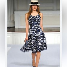 New Oscar de la Renta Navy and White Midi Dress size6