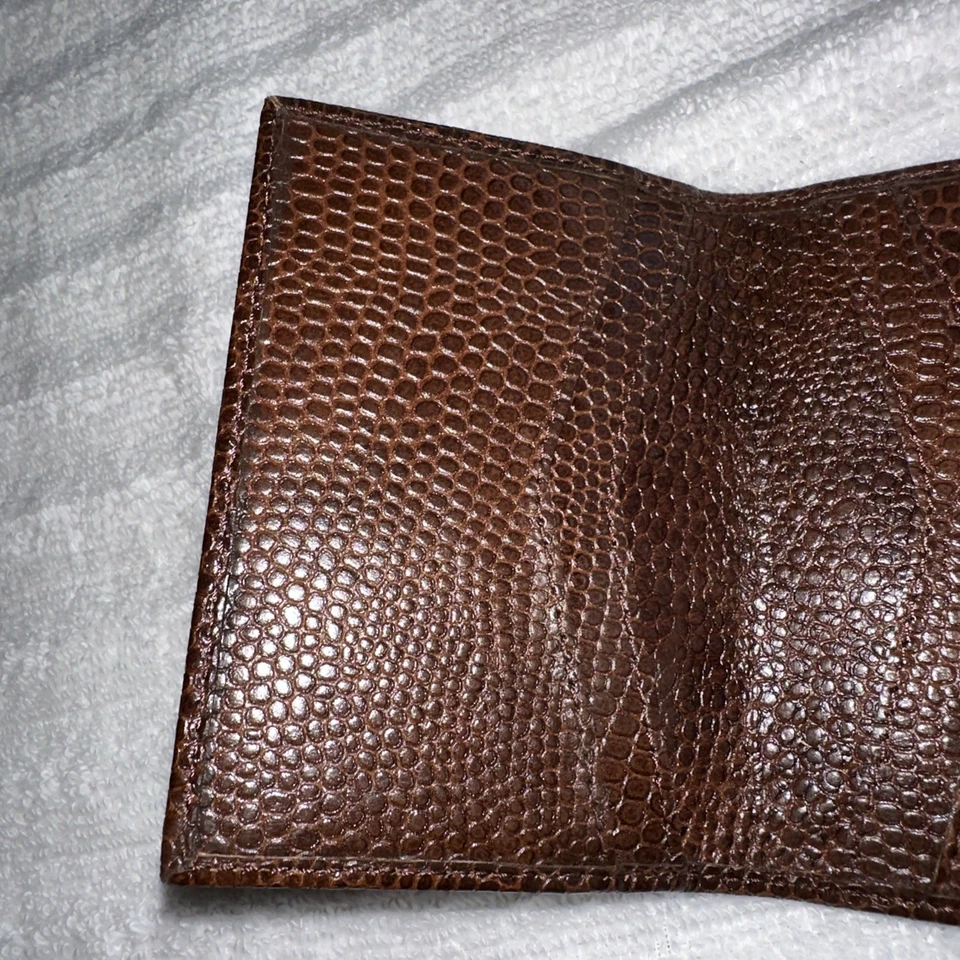 ENVÍO GRATUITO PIEL DE LAGARTO GENUINA Cartera de Cuero HOMBRE BILLETERA PLEGABLE Nueva Marrón Foto 3 de 4