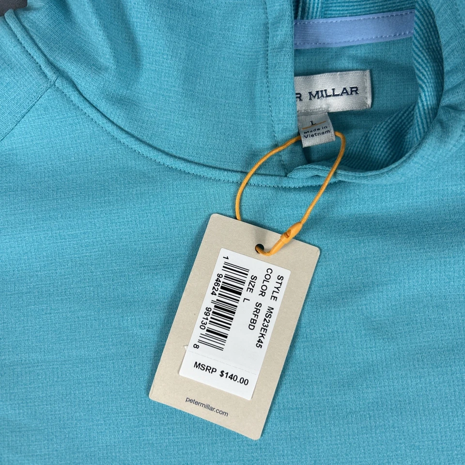 Peter Millar Golf Pullover Hoodie Crown Sport Pine Large SRFBD Blue MSRP $140 - Image 3 of 4