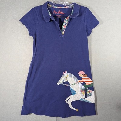 Mini Boden Dress Girls 11-12Y Purple Horse Equestrian Appliqué Preppy Classic