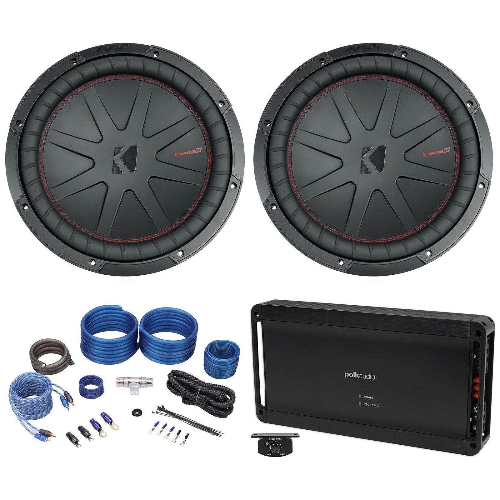 2 Kicker 48CWR124 COMPR12 12 автомобильных сабвуферов мощностью 2000 Вт Усилитель звука Polk Провода 82690₽