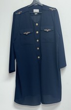 VTG Dolce Coat Dress Aviation Airline Chic Military Utility Navy Blue XL 80s 90s