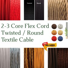 5m Fabric Cable 2,3 Core Round/Twisted Textile Braided Cord Electrical Wire