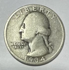 1934 Washington Quarter | 90% Silver | Circulated US Coin No Mint Mark