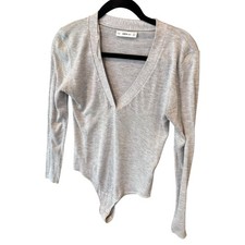 ZARA Gray Long Sleeve One Piece Bodysuit Women's Size M Solid Opaque
