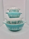 4pcs Vintage MCM Pyrex Turquoise Amish Butterprint Mixing  Bowls Cinderella Set