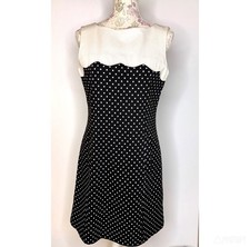 NWT Tahari Arthur Levine Polka Dot Scallop Dress Black White Sleevelss SZ 6 FS