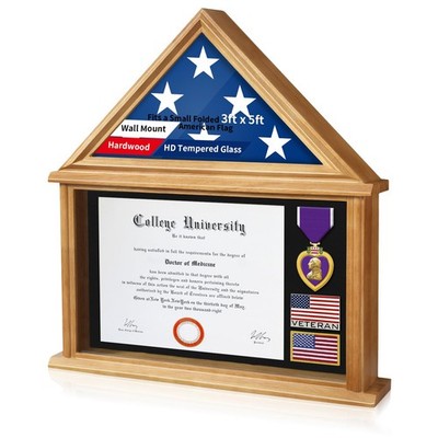 Solid Wood Flag Certificate Display Case with HD Tempered Glass for Small Fol...