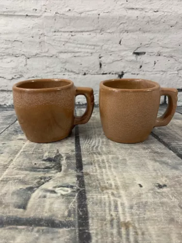 Set Of 2 Vintage Frankoma Plainsman Brown And Tan Stoneware Coffee Mugs 5C