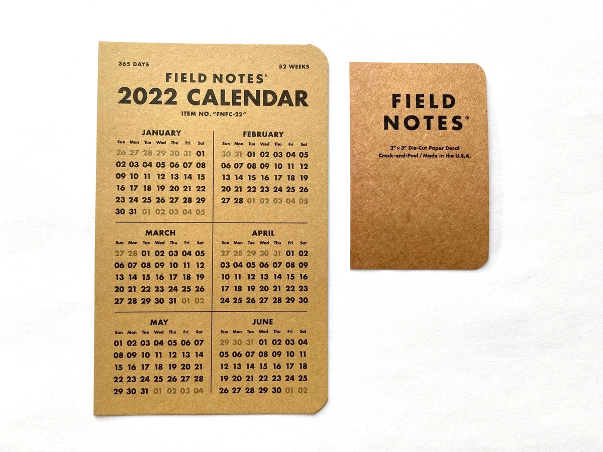 Field Notes Pocket Calendar FNFC-22 + Bonus 2" x 3" Die-Cut Paper Decal  Sticker | eBay