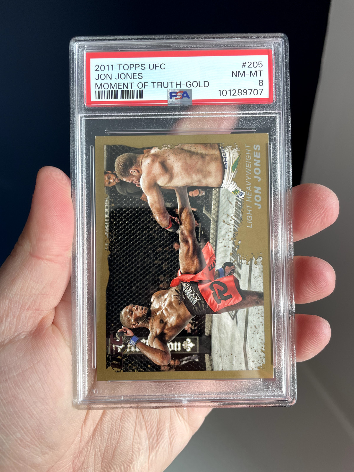 Jon Jones Gold - 2011 Topps UFC Moment of Truth #205 - PSA 8 view 2