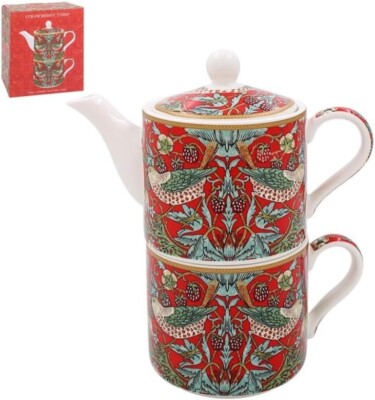 William Morris Strawberry Thief Tea For One rot Teekanne und Tasse Set Geschenk verpackt