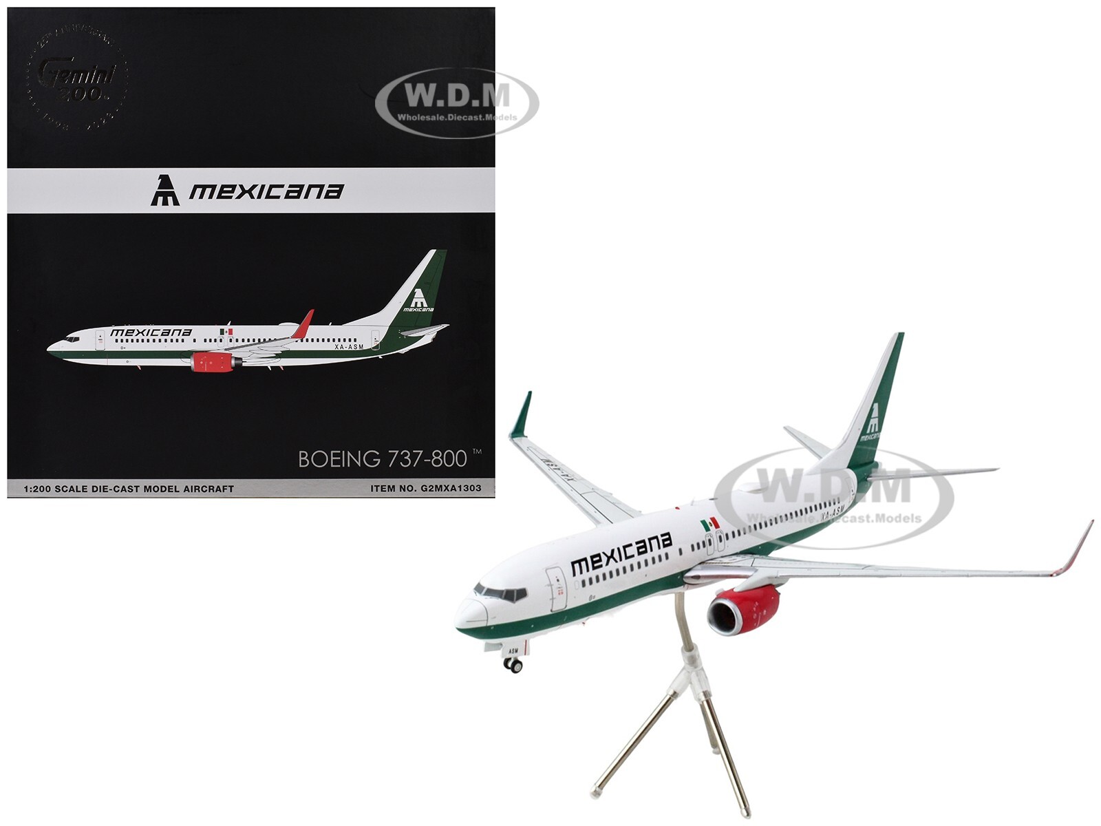 МОДЕЛЬ САМОЛЕТА BOEING 737-800 MEXICANA 1/200, ИЗГОТОВЛЕННАЯ НА ЗАКАЗ КОМПАНИЕЙ GEMINIJETS G2MXA1303