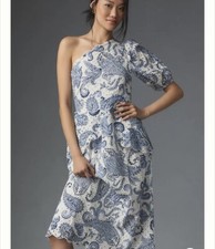 Anthropologie Farm Rio One Shoulder Eyelet Midi Dress Size XS NWT 💙🤍