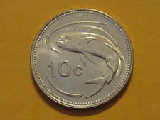 1991 Malta Coin 10 cent DOLPHIN FISH Uncirculated Beauty animal coin very nice
