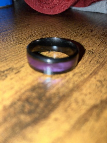 Synthetic Amethyst Ring Black Stainless Steel Purple Wedding Band Mens Womens - Picture 6 of 6