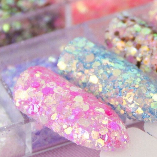 12 Colors Mixed Hexagon Nail Dust Sets Glitter Mermaid Sequin Gel Decoration - Picture 2 of 8