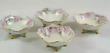 Vintage Hand Painted Pink Floral (4) Footed Salt Dishes