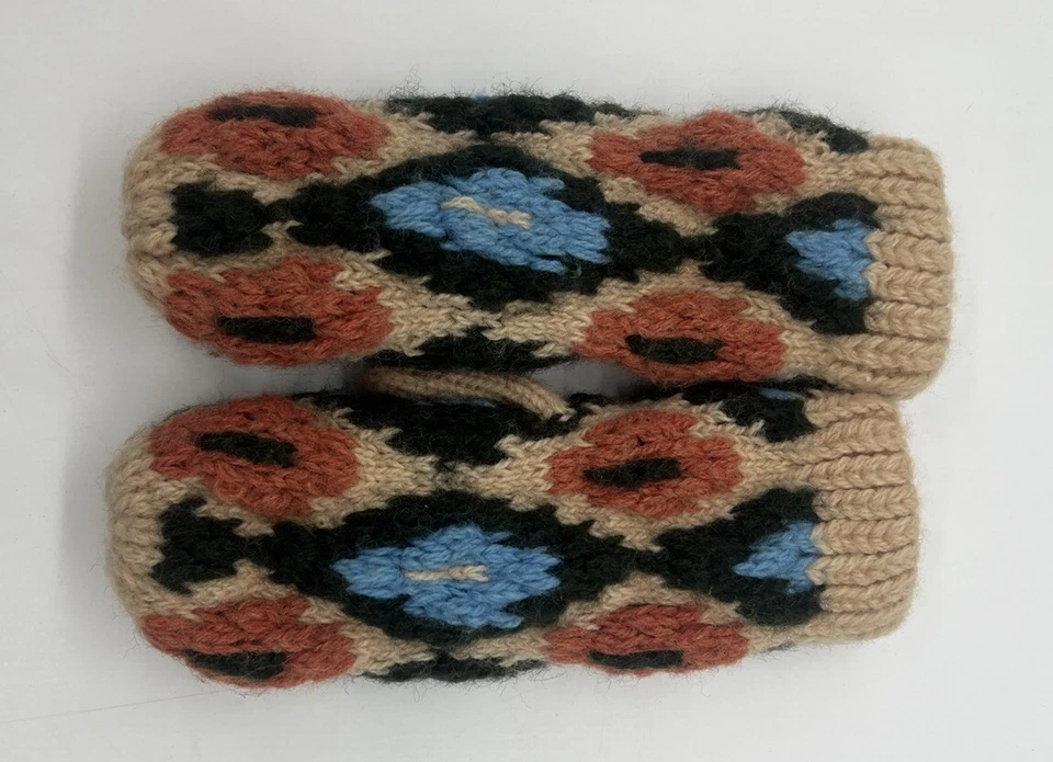 Mitones de punto de lana hechos a mano - Patrón geométrico - Multicolor - Talla mediana Foto 4 de 4