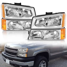 Headlights For 2003-2007 Chevy Silverado Avalanche Chrome+Signal Bumper Lamps