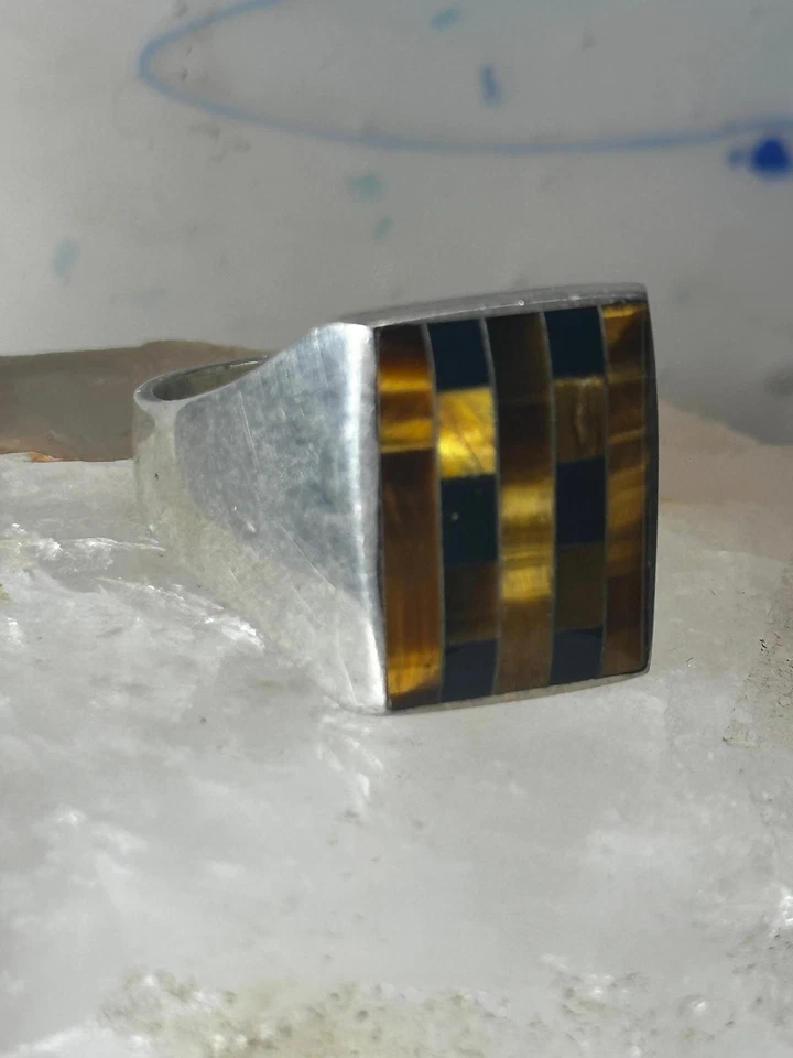 Tiger Eye ring onyx band southwestern size 12.75 sterling silver women men - Image 3 of 4
