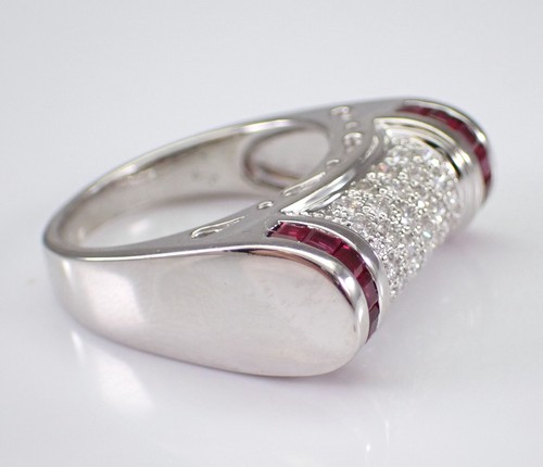 18K Weißgold Rubin und Diamant Ehering Jubiläum Band feiner Schmuck Geschenk - Bild 5 von 8
