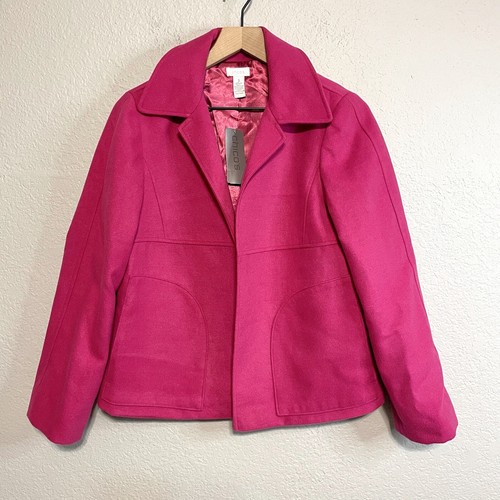 Chicos Women’s 1 = M Tanya Fleece Jacket Open Front Coat Pockets Wild Fuchsia - Picture 2 of 11