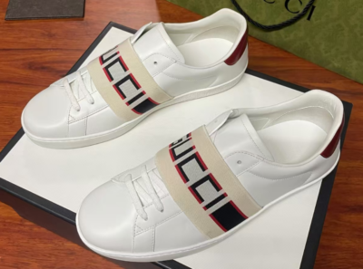 Gucci Ace Stripe LOGO Print Leather Sneaker Men's White 636782