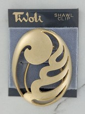 Tivoli Vintage Scarf Shawl Clip Ring Matte Gold Tone Openwork Oval