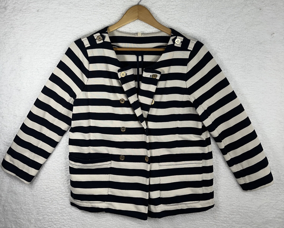 J. Crew Merriweather Navy & White Striped Gold Button Nautical Jacket Size M