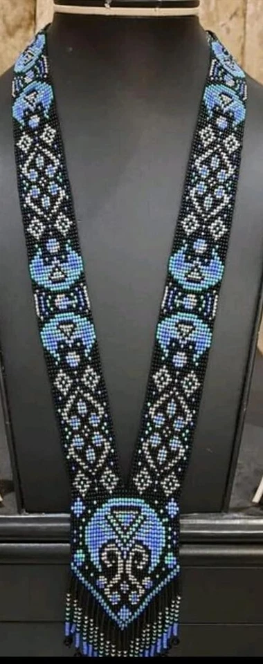 Бисер ожерелье со стеклянным жемчугом синий мульти черный блестящее ожерелье украинский - Изображение 2 из 3