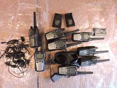 Lot 8 Midland GXT860 2 Way Radios w/1 Charger, Ear Buds & (3 Batteries 1 is New)