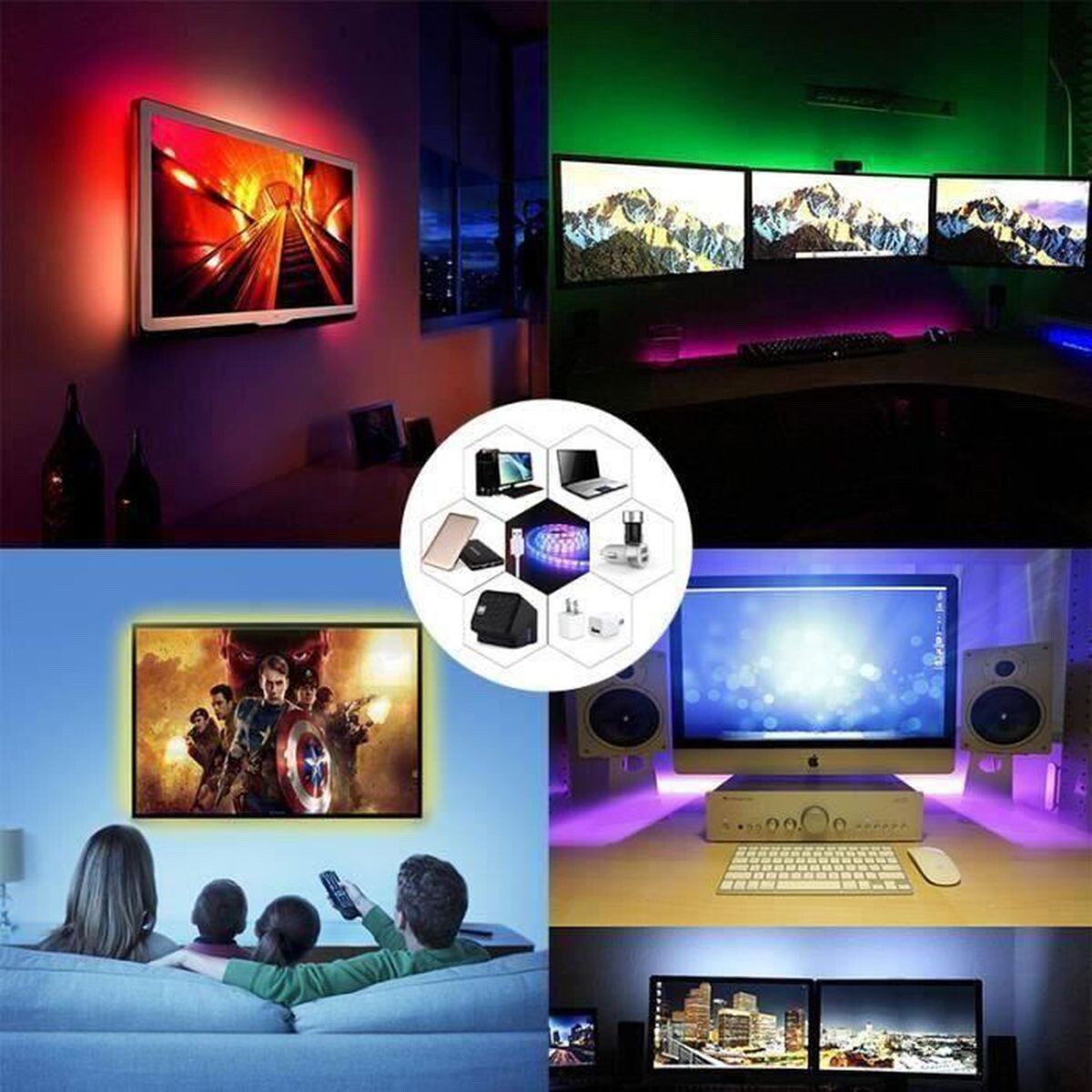 Bande lumineuse TV multicolore USB 2m à télécommande intensité réglable - 3
