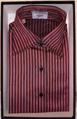 NEW GERLIN ITALIAN Office SHIRT NWOT $395 Women s Sz S Pink Black Stripe Blouse