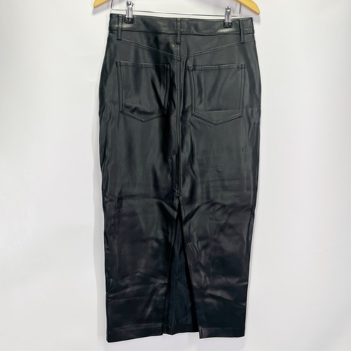 Express Sz 6 Faux Leather Pencil Midi / Maxi Skirt Mid Calf Stretch Vegan Black - Afbeelding 2 van 5