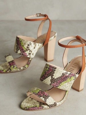 New Anthropologie Billy Ella Snake Print Wood Heels Sandals Sz: 9.5 NWOB