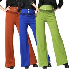 Women Tassel Latin Dance Pants High Waist Flare Trousers Ballroom Practice