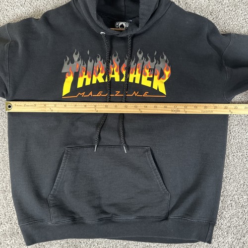 Thrasher Skateboard Magazine Hoodie Womens M Black Flame Logo Grunge 90s Crop - Picture 5 of 6